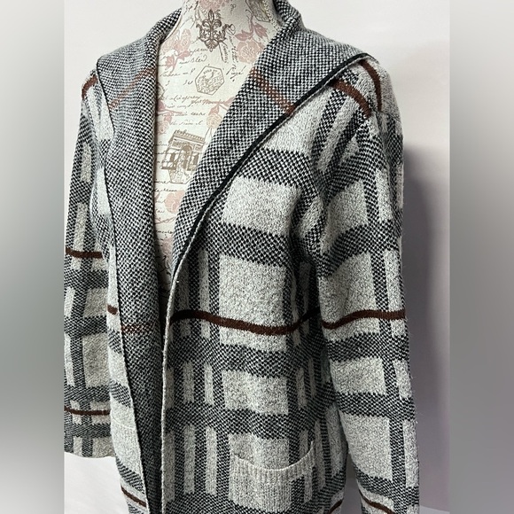 🛍️MONTEAU Black and gray hooded duster cardigan size L. - Picture 3 of 12